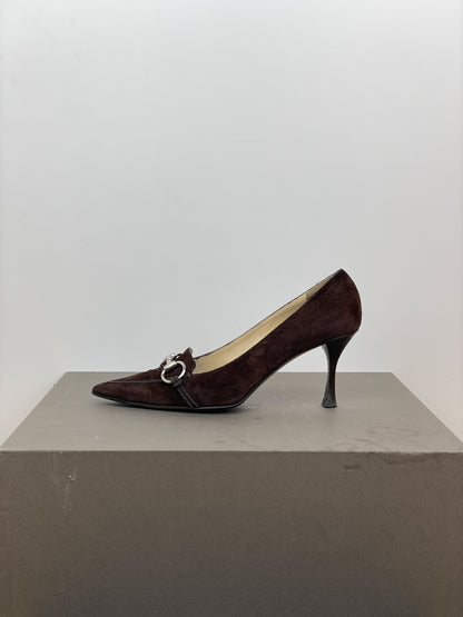 Gucci by Tom Ford 1990s Suede Pointed-Toe Horsebit Heel Pumps