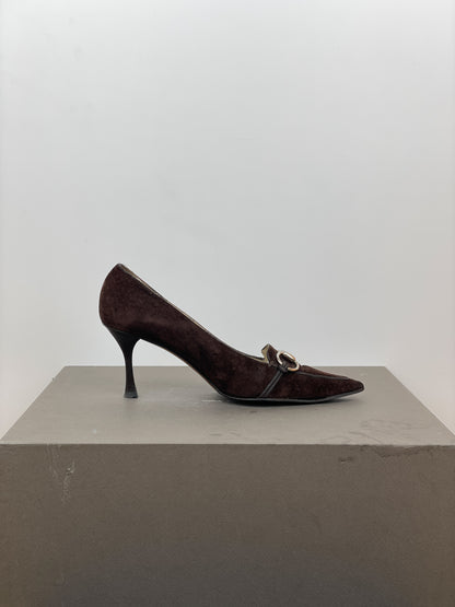 Gucci by Tom Ford 1990s Suede Pointed-Toe Horsebit Heel Pumps