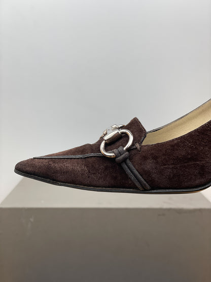Gucci by Tom Ford 1990s Suede Pointed-Toe Horsebit Heel Pumps