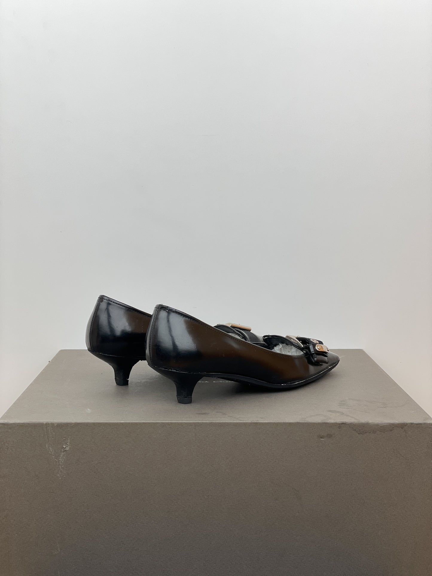 Prada 2000s Square Toe Buckle-Strap Pump Kitten Heels