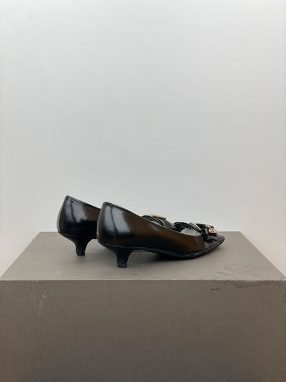 Prada 2000s Square Toe Buckle-Strap Pump Kitten Heels