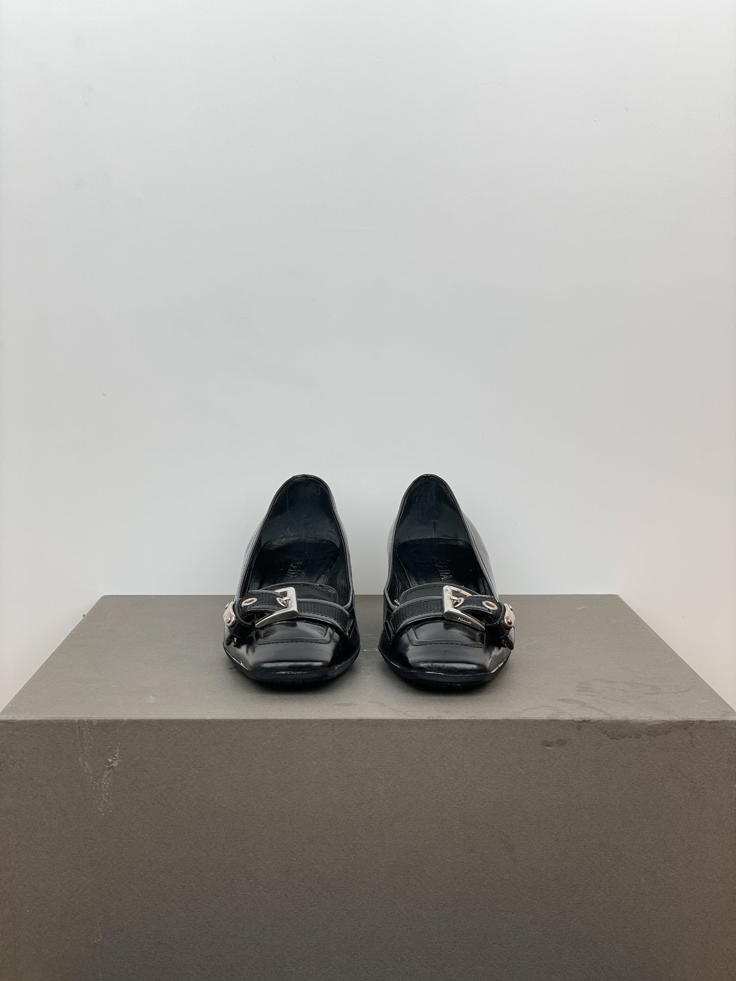Prada 2000s Square Toe Buckle-Strap Pump Kitten Heels