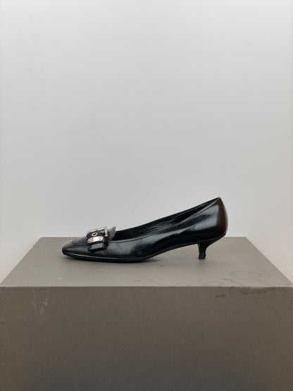 Prada 2000s Square Toe Buckle-Strap Pump Kitten Heels