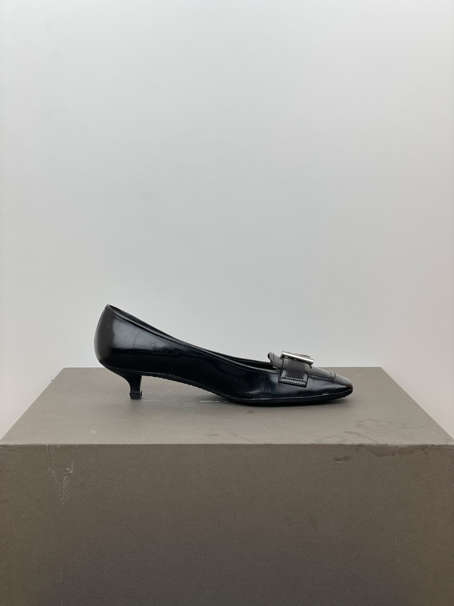Prada 2000s Square Toe Buckle-Strap Pump Kitten Heels