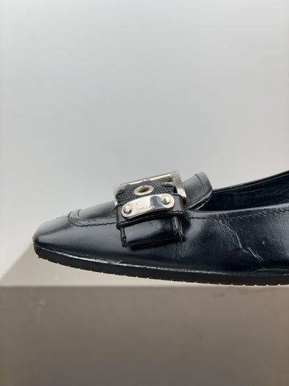 Prada 2000s Square Toe Buckle-Strap Pump Kitten Heels