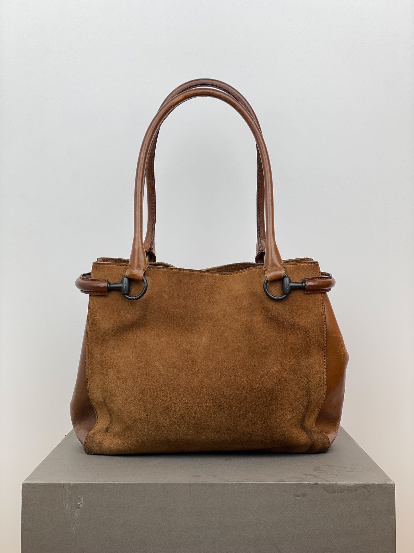 Gucci by Tom Ford 1990s Horsebit Suede Shopper Handbag (brown)