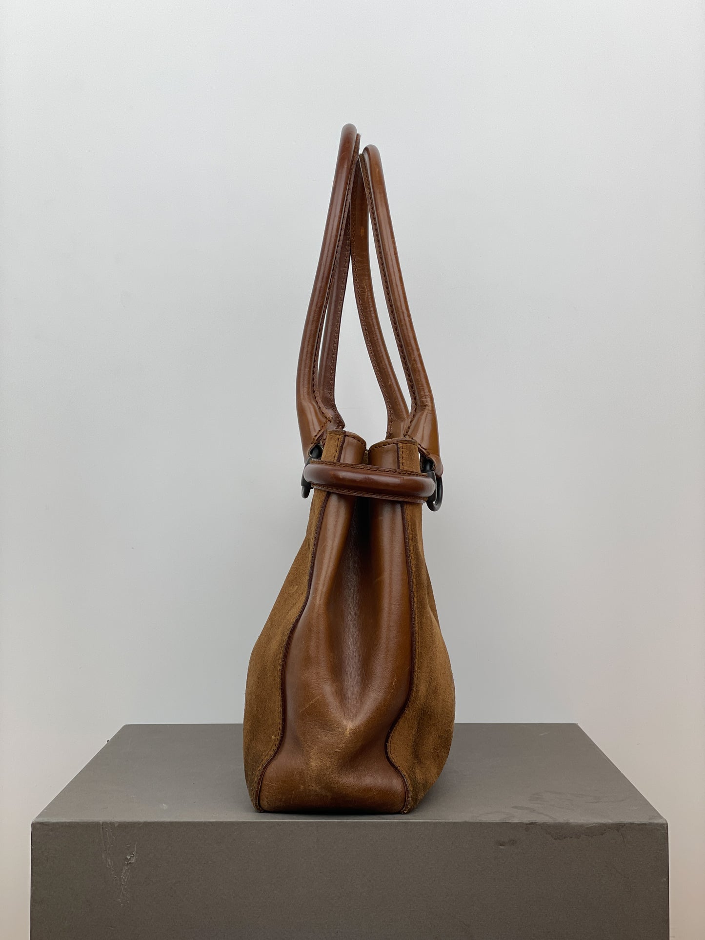 Gucci by Tom Ford 1990s Horsebit Suede Shopper Handbag (brown)