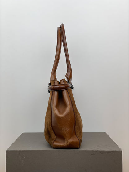 Gucci by Tom Ford 1990s Horsebit Suede Shopper Handbag (brown)