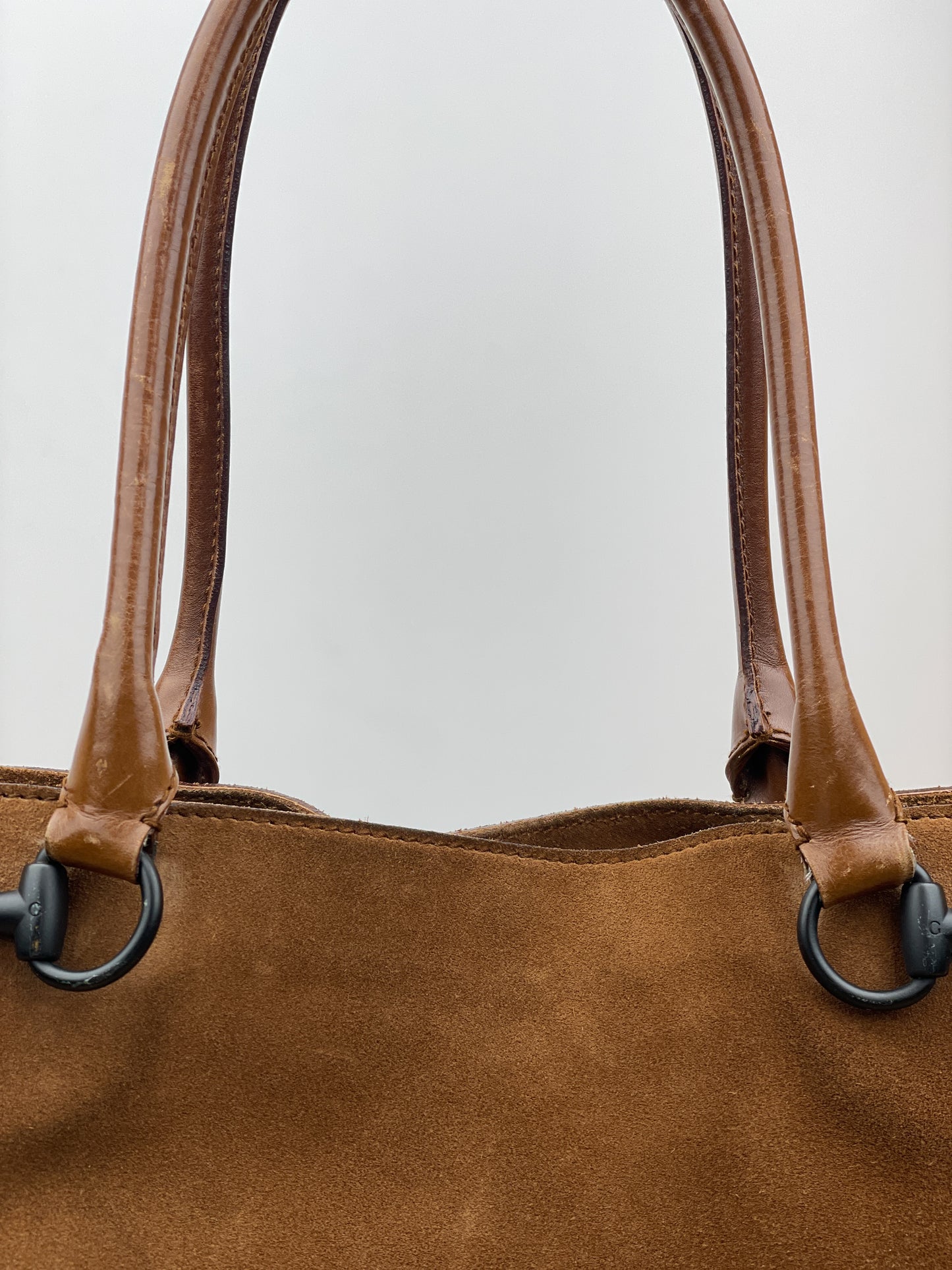 Gucci by Tom Ford 1990s Horsebit Suede Shopper Handbag (brown)