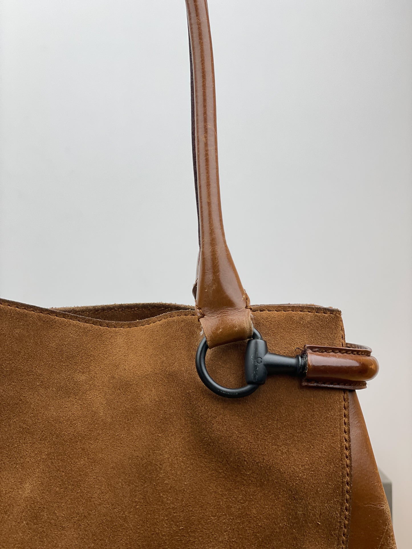 Gucci by Tom Ford 1990s Horsebit Suede Shopper Handbag (brown)
