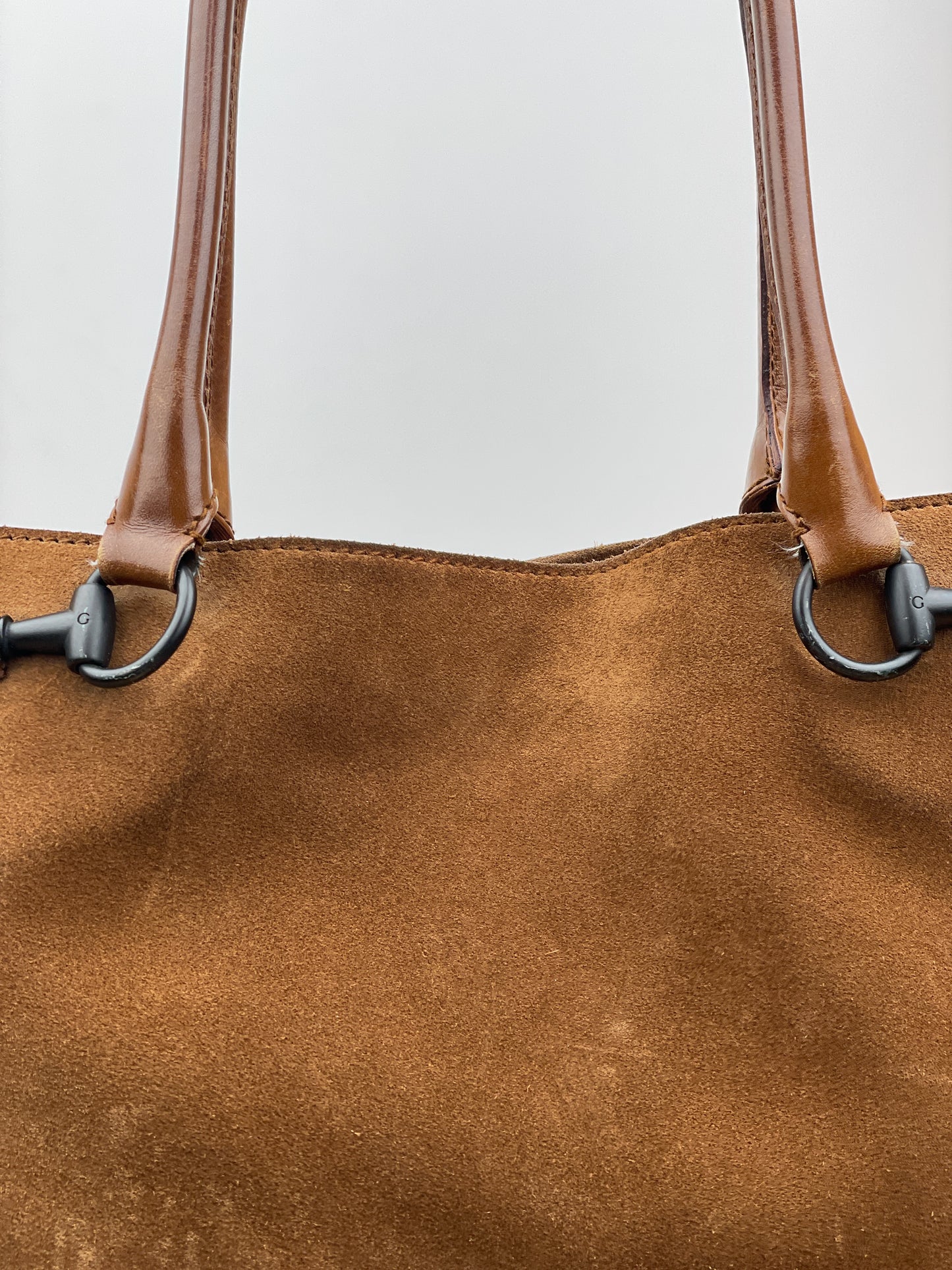 Gucci by Tom Ford 1990s Horsebit Suede Shopper Handbag (brown)