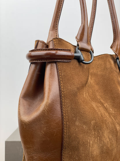 Gucci by Tom Ford 1990s Horsebit Suede Shopper Handbag (brown)