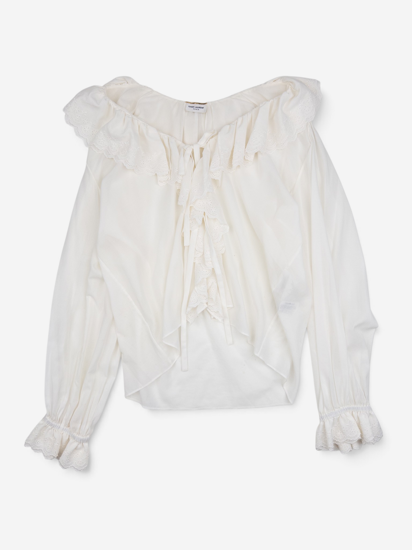 Saint Laurent by Anthony Vaccarello SS20 Longsleeve Lace Ruffle Top – front view