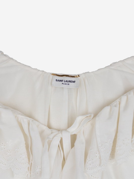 Saint Laurent by Anthony Vaccarello SS20 Longsleeve Lace Ruffle Top – brand label