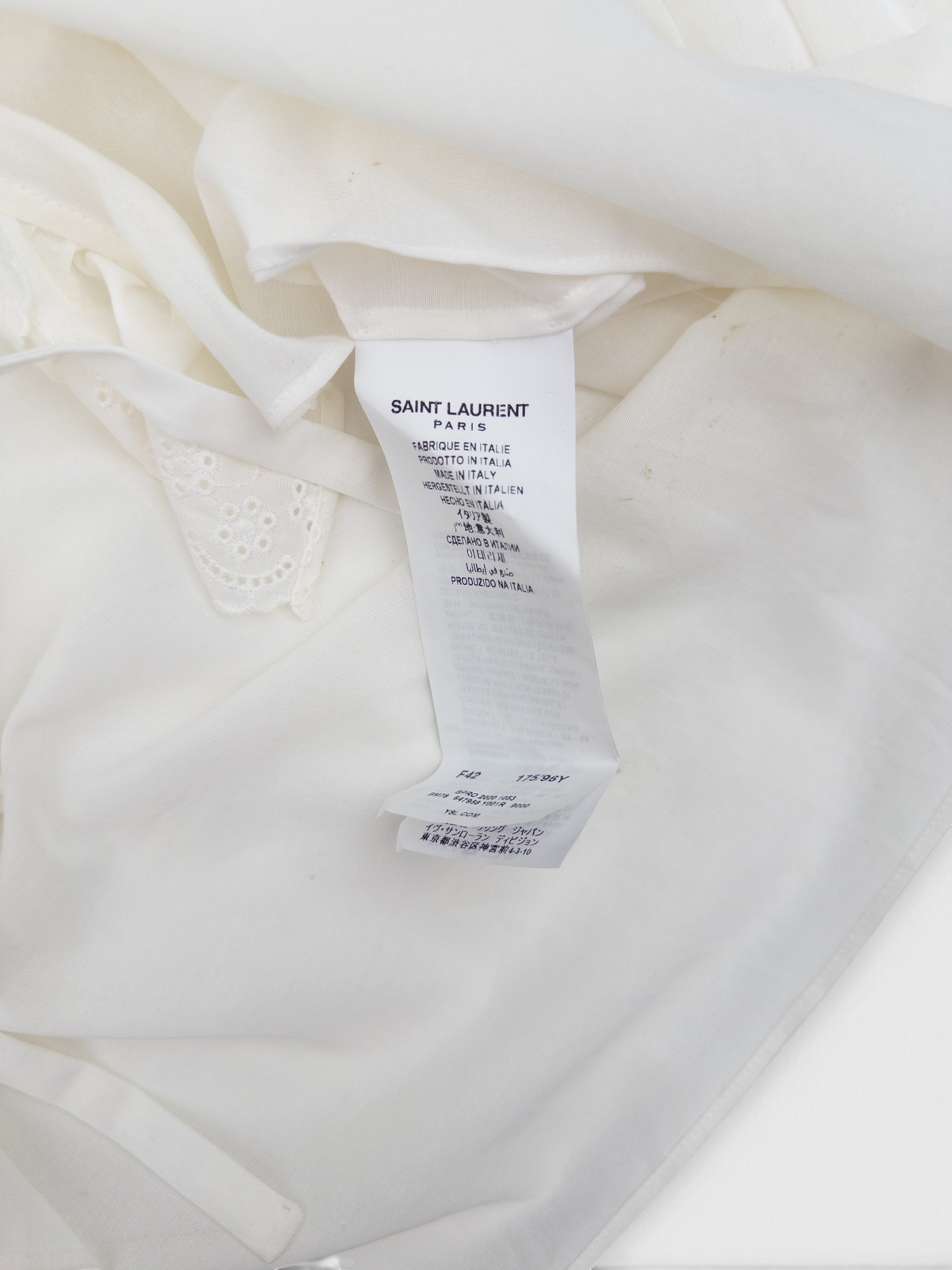 Saint Laurent by Anthony Vaccarello SS20 Longsleeve Lace Ruffle Top – care label