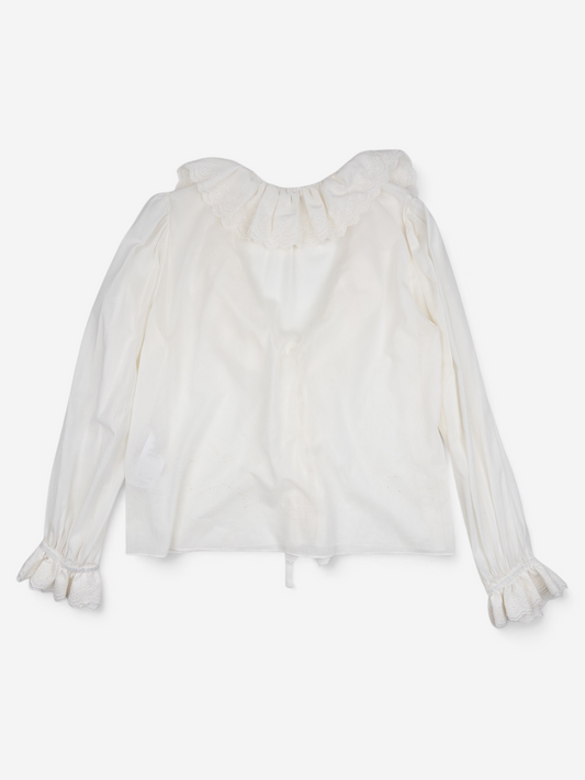 Saint Laurent by Anthony Vaccarello SS20 Longsleeve Lace Ruffle Top – front detail