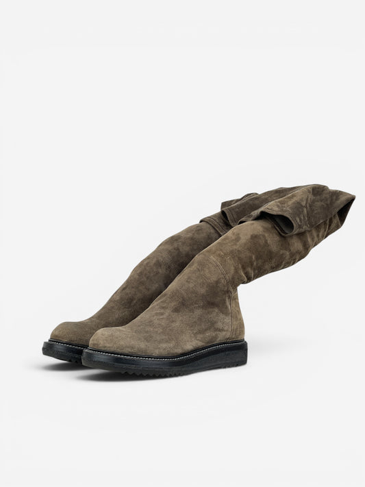 Rick Owens AW15 'Sphinx' Suede Thigh High Stocking Creeper Boots