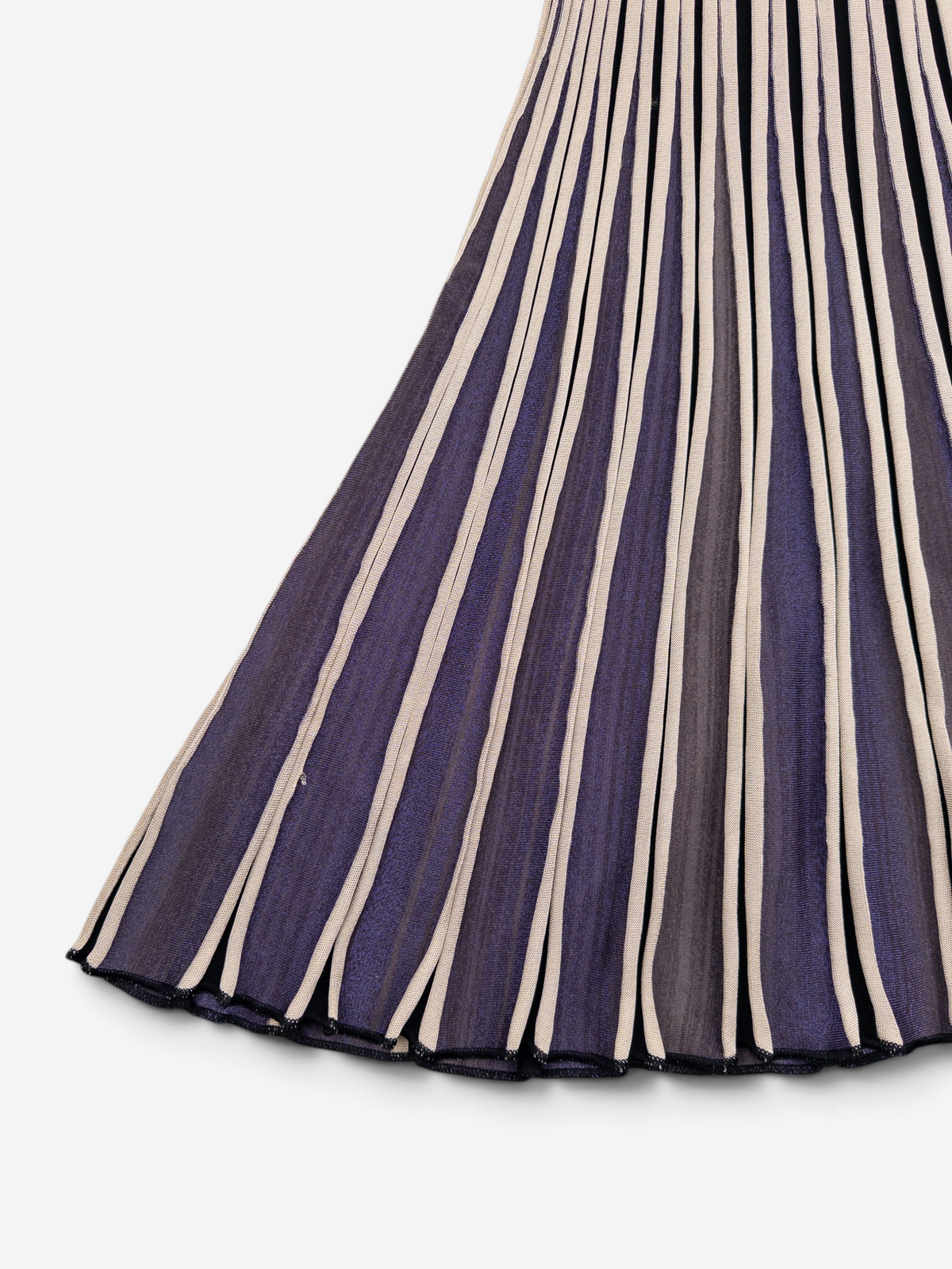 Jean Paul Gaultier 1990s Striped Iridescent Elastic Maxi-Skirt – hem detail