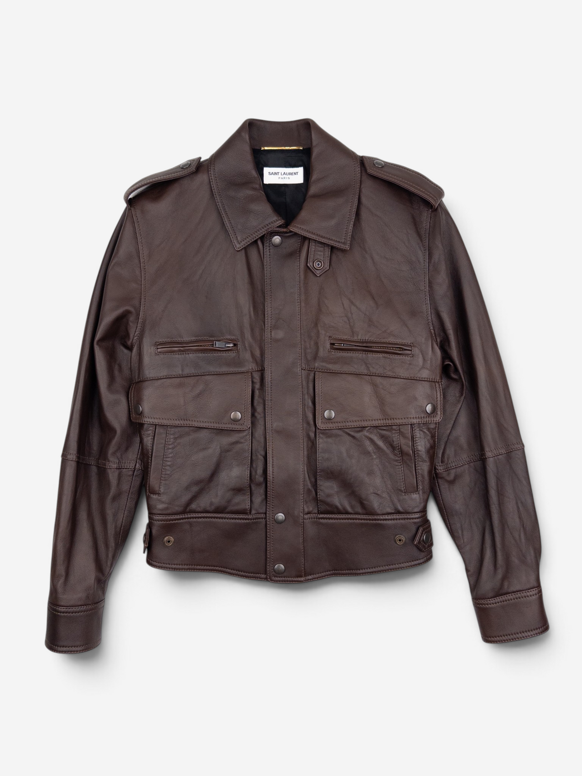 Saint Laurent by Anthony Vaccarello AW22 Military Leather Bomber Flight Jacket – front view
