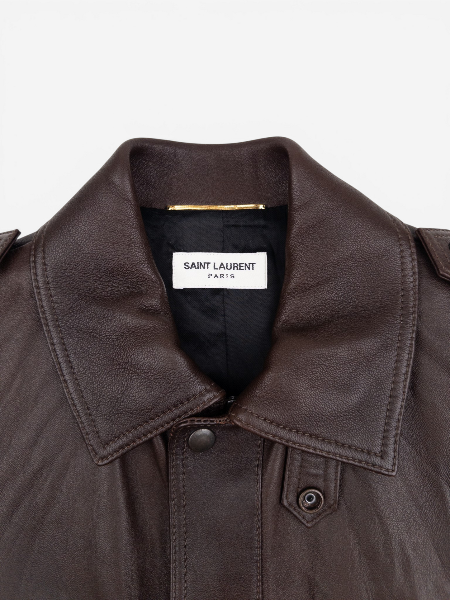Saint Laurent by Anthony Vaccarello AW22 Military Leather Bomber Flight Jacket – brand label