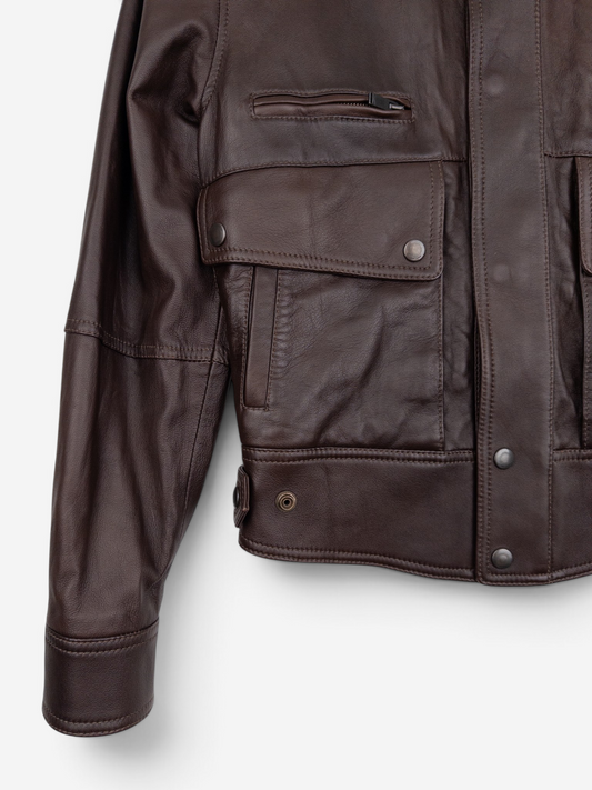 Saint Laurent by Anthony Vaccarello AW22 Military Leather Bomber Flight Jacket – pocket detail