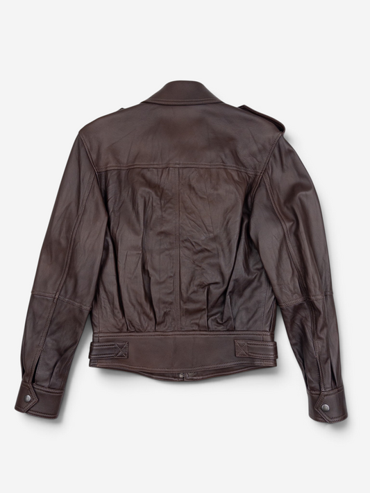 Saint Laurent by Anthony Vaccarello AW22 Military Leather Bomber Flight Jacket – back view
