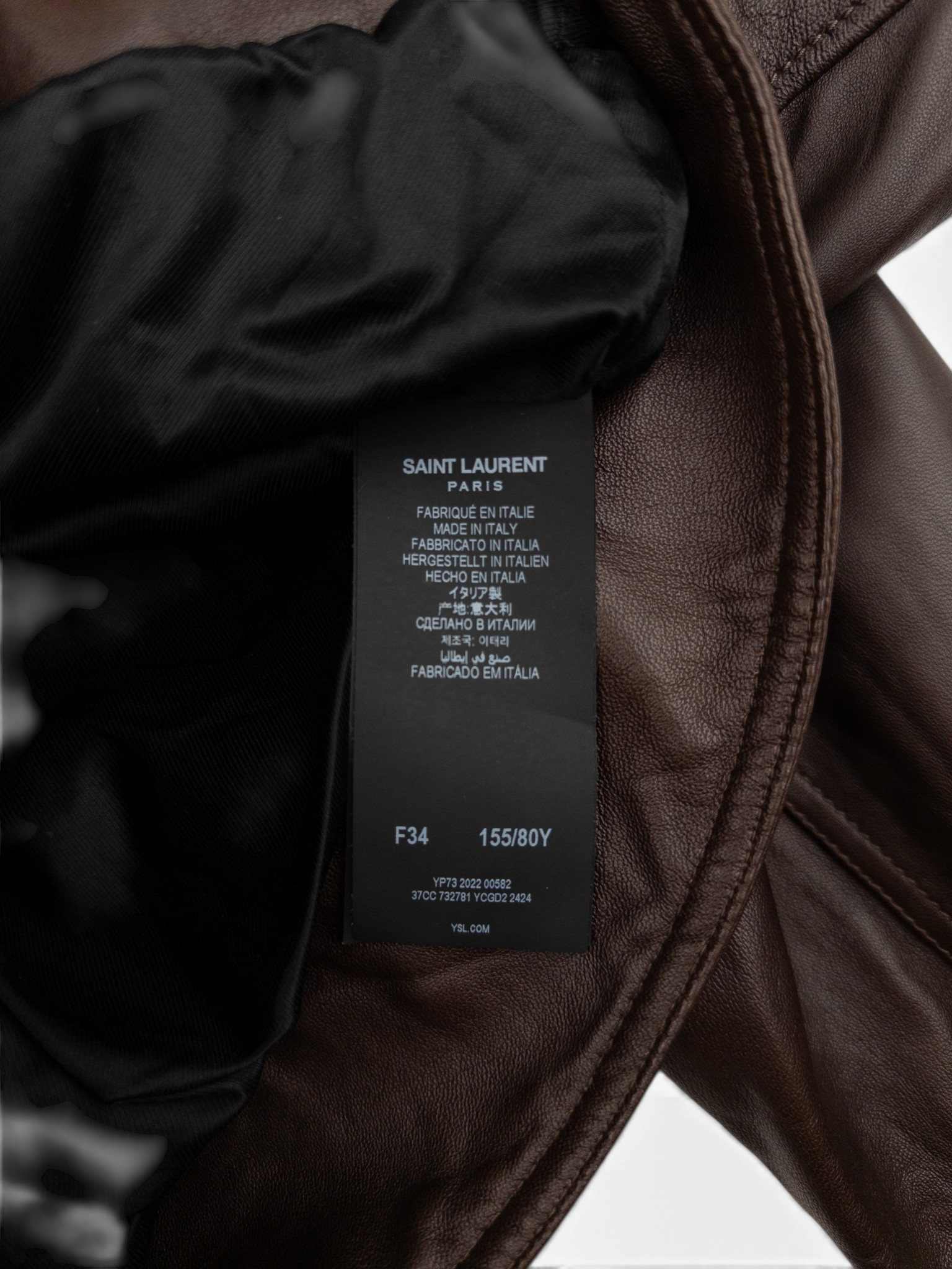 Saint Laurent by Anthony Vaccarello AW22 Military Leather Bomber Flight Jacket – care label