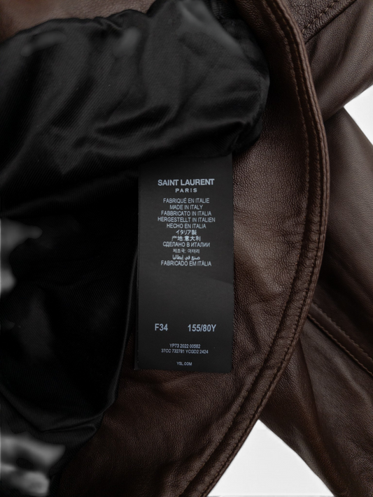 Saint Laurent by Anthony Vaccarello AW22 Military Leather Bomber Flight Jacket – care label