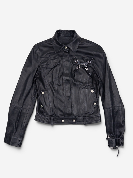 Dior by Galliano SS04 Bondage Punk Leather Jacket – front view