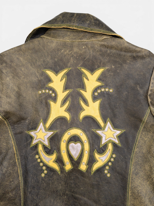 Roberto Cavalli AW01 ‘Angels’ Western Emboridery Perfecto Leather Biker Jacket – embroidery detail