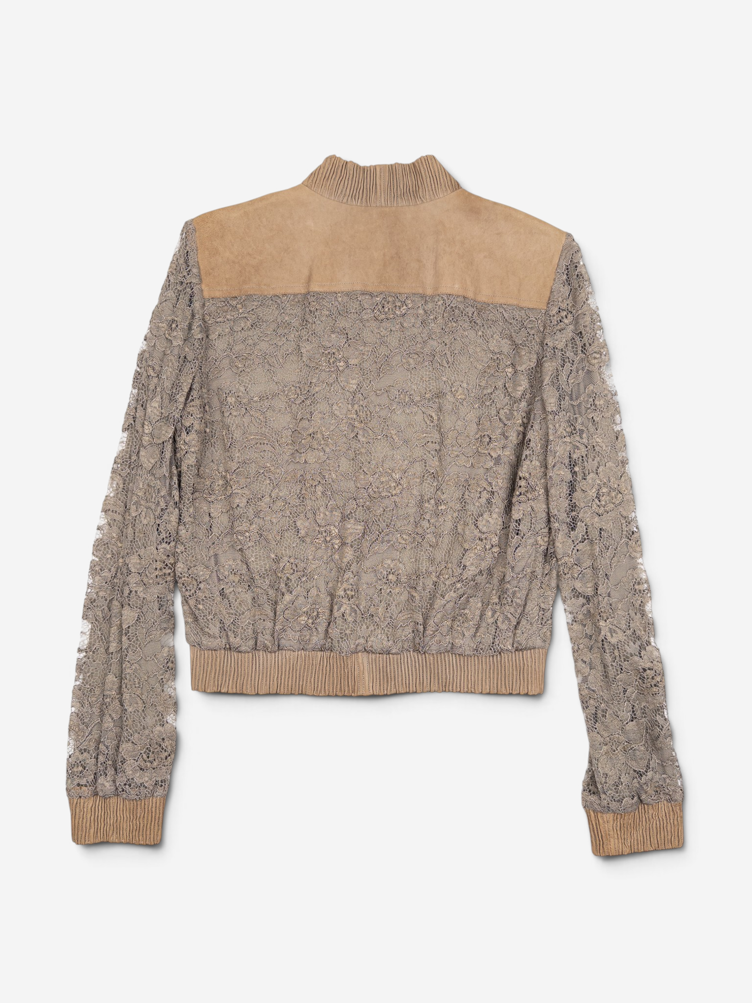Dolce & Gabbana 2000s Leather Trimmed Lace Bomber Jacket – back view
