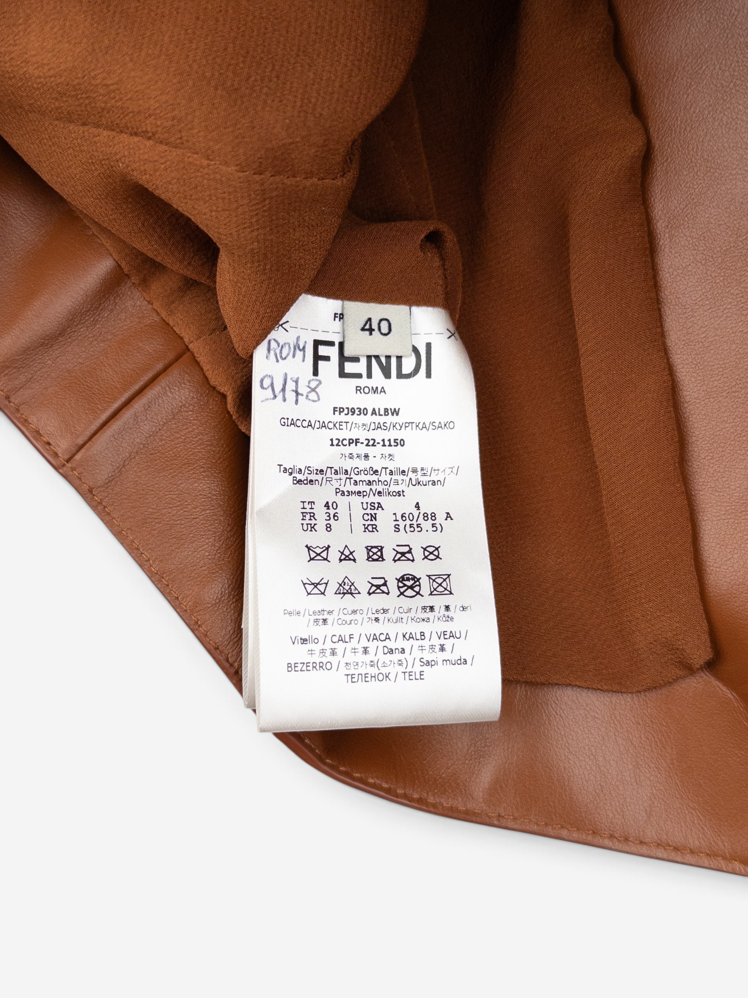 Fendi SS22 Cropped Bolero Leather Blazer Jacket – size label