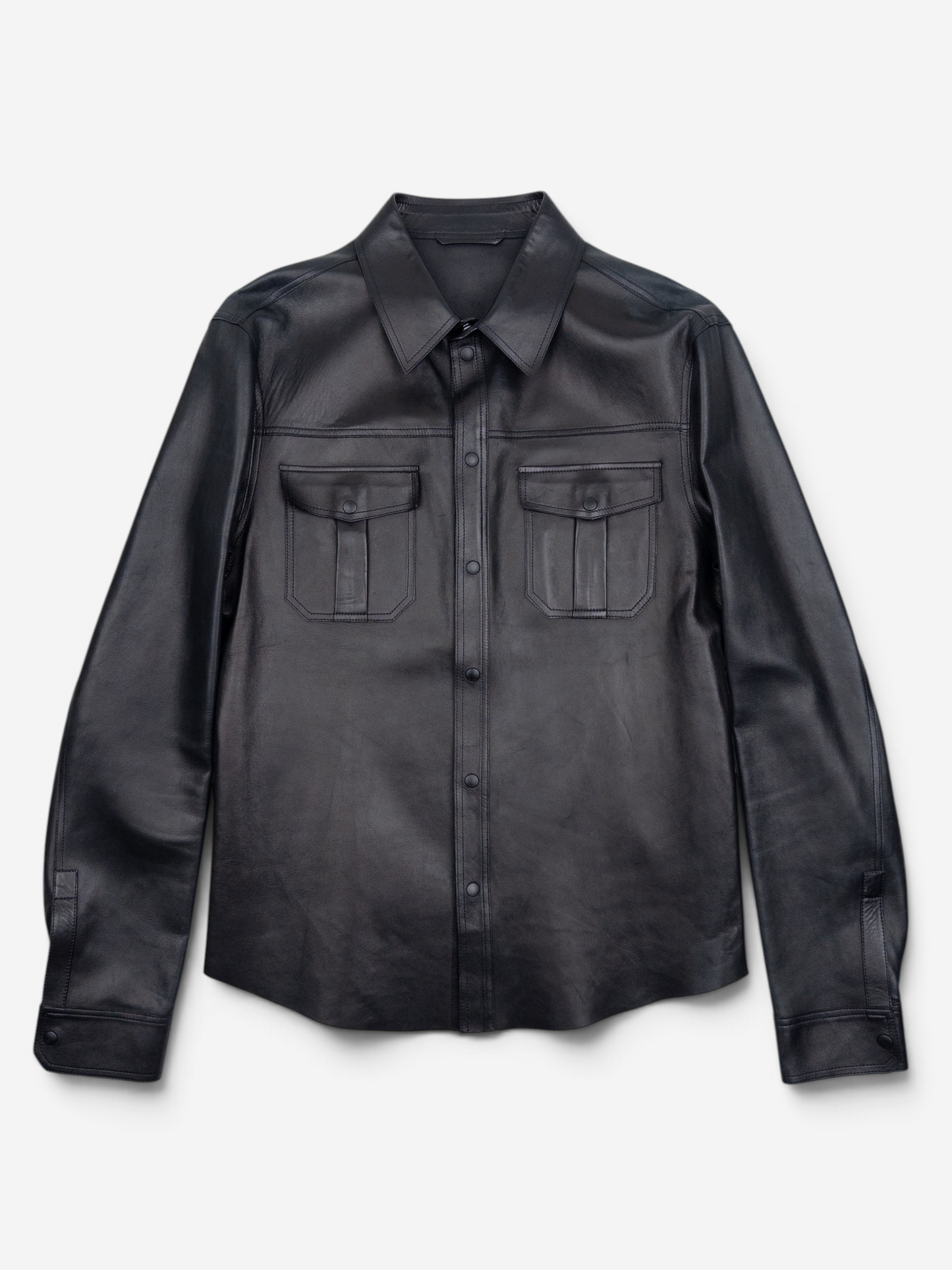 Gucci by Tom Ford 2000s Leather Military Cargo Button Up Shirt – front view