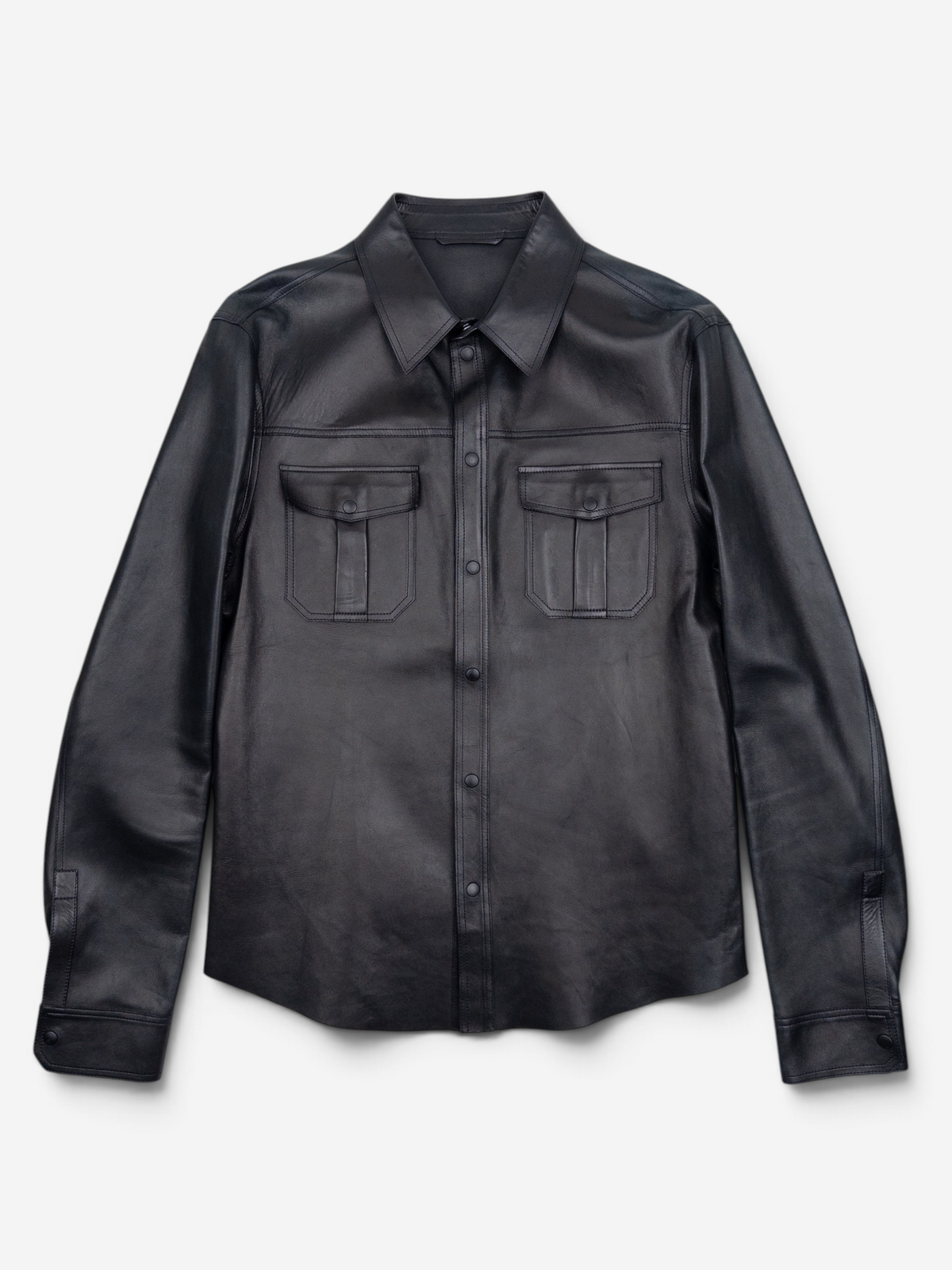 Gucci by Tom Ford 2000s Leather Military Cargo Button Up Shirt – front view