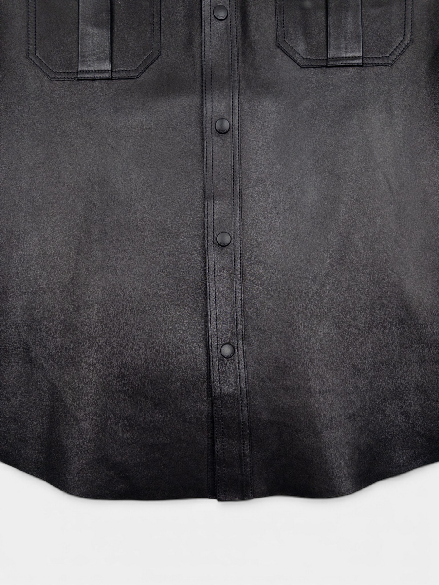 Gucci by Tom Ford 2000s Leather Military Cargo Button Up Shirt – hem detail