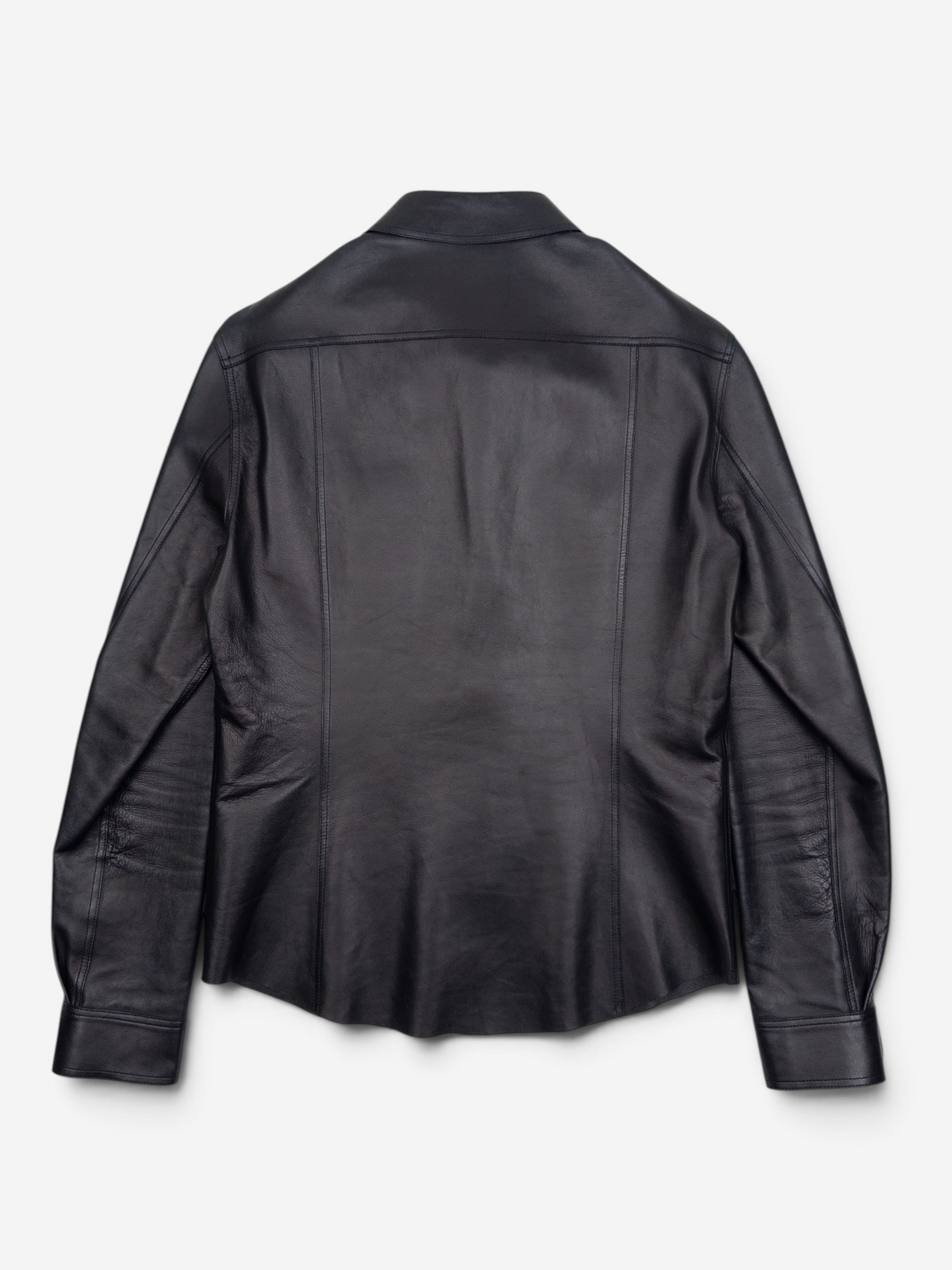 Gucci by Tom Ford 2000s Leather Military Cargo Button Up Shirt – back view