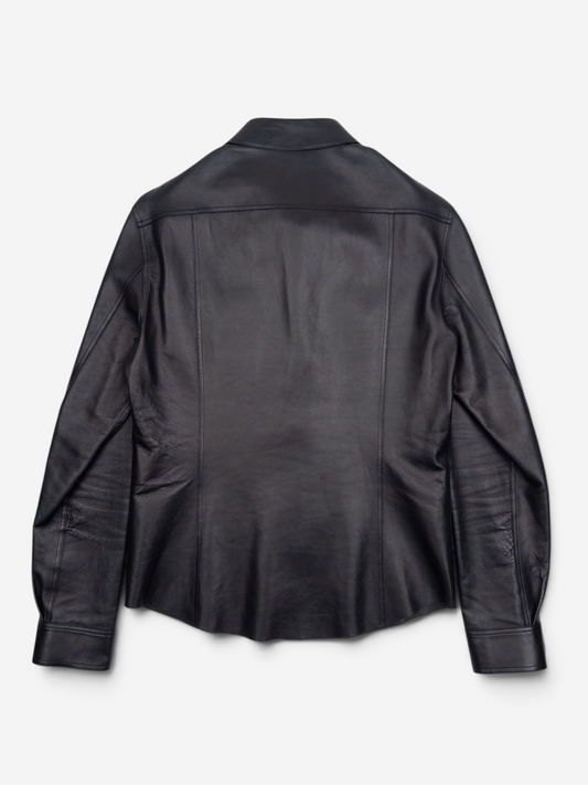 Gucci by Tom Ford 2000s Leather Military Cargo Button Up Shirt – back view