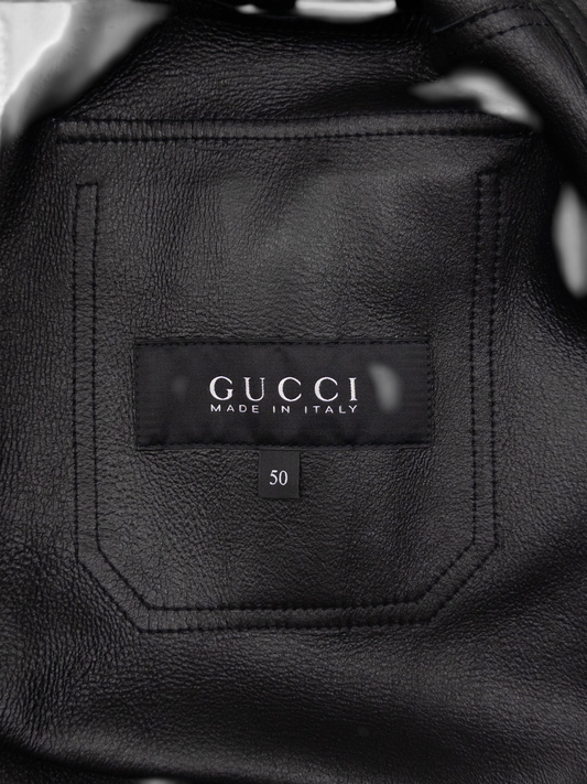 Gucci by Tom Ford 2000s Leather Military Cargo Button Up Shirt – brand label
