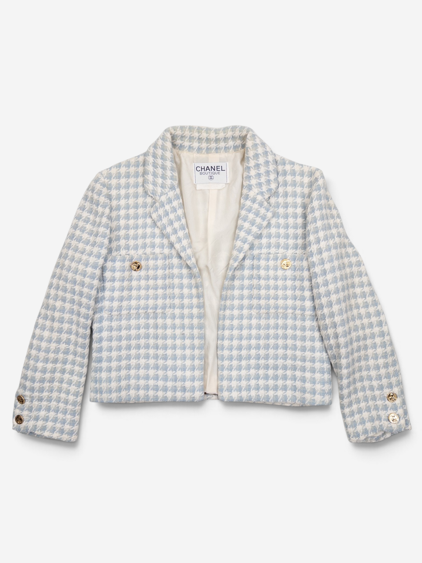 Chanel by Karl Lagerfeld AW87 Cropped Houndstooth Tweed Blazer Jacket – front view