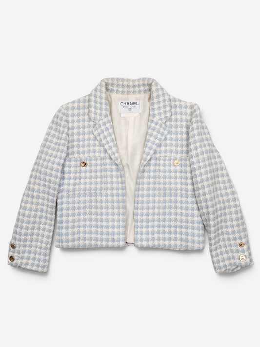 Chanel by Karl Lagerfeld AW87 Cropped Houndstooth Tweed Blazer Jacket – front view