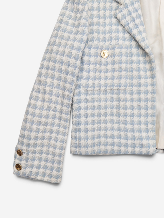 Chanel by Karl Lagerfeld AW87 Cropped Houndstooth Tweed Blazer Jacket – button detail