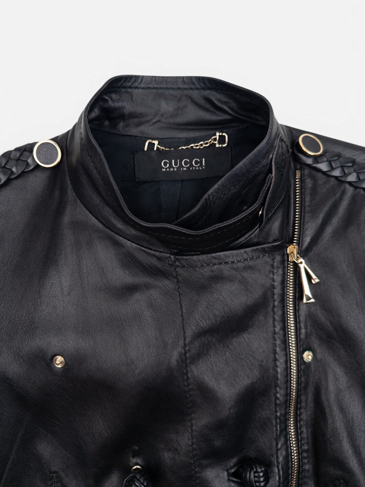 Gucci by Frida Giannini SS08 Short Sleeve Napoleon Leather Jacket – collar detail