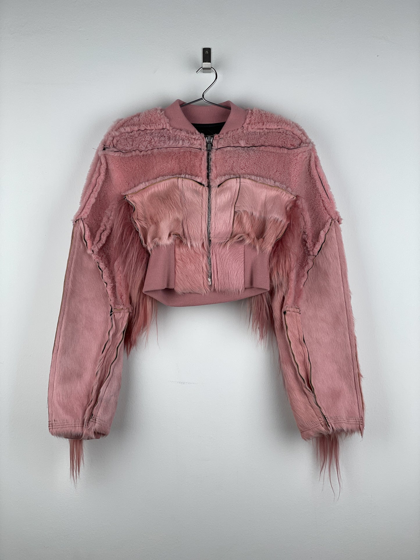 Rick Owens AW22 'Strobe' Cropped Collage Pony Hair Fur Bomber Jacket