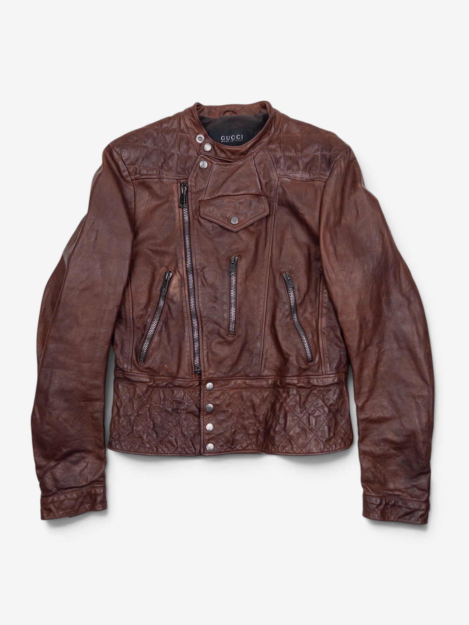 Gucci 2010s by Frida Giannini Quilted Leather Cafe Racer Biker Jacket – front view