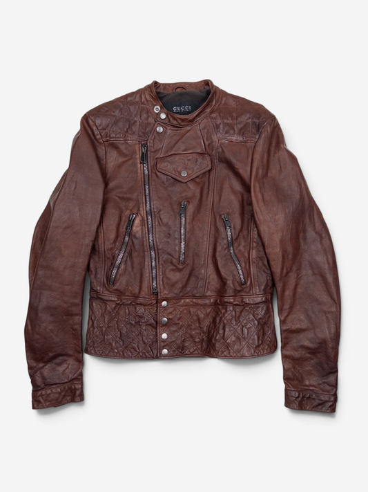 Gucci 2010s by Frida Giannini Quilted Leather Cafe Racer Biker Jacket – front view