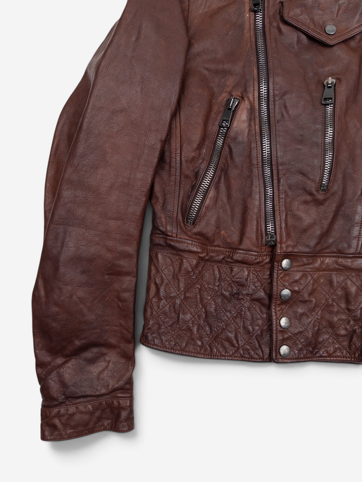 Gucci 2010s by Frida Giannini Quilted Leather Cafe Racer Biker Jacket – zipper detail