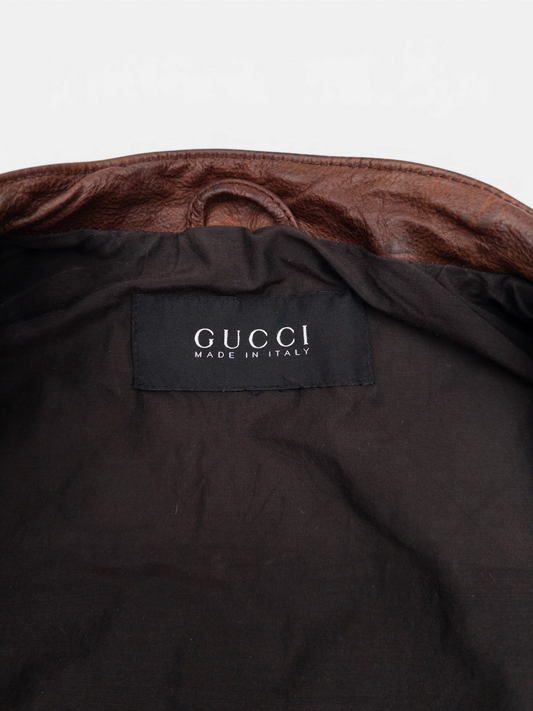 Gucci 2010s by Frida Giannini Quilted Leather Cafe Racer Biker Jacket – brand label