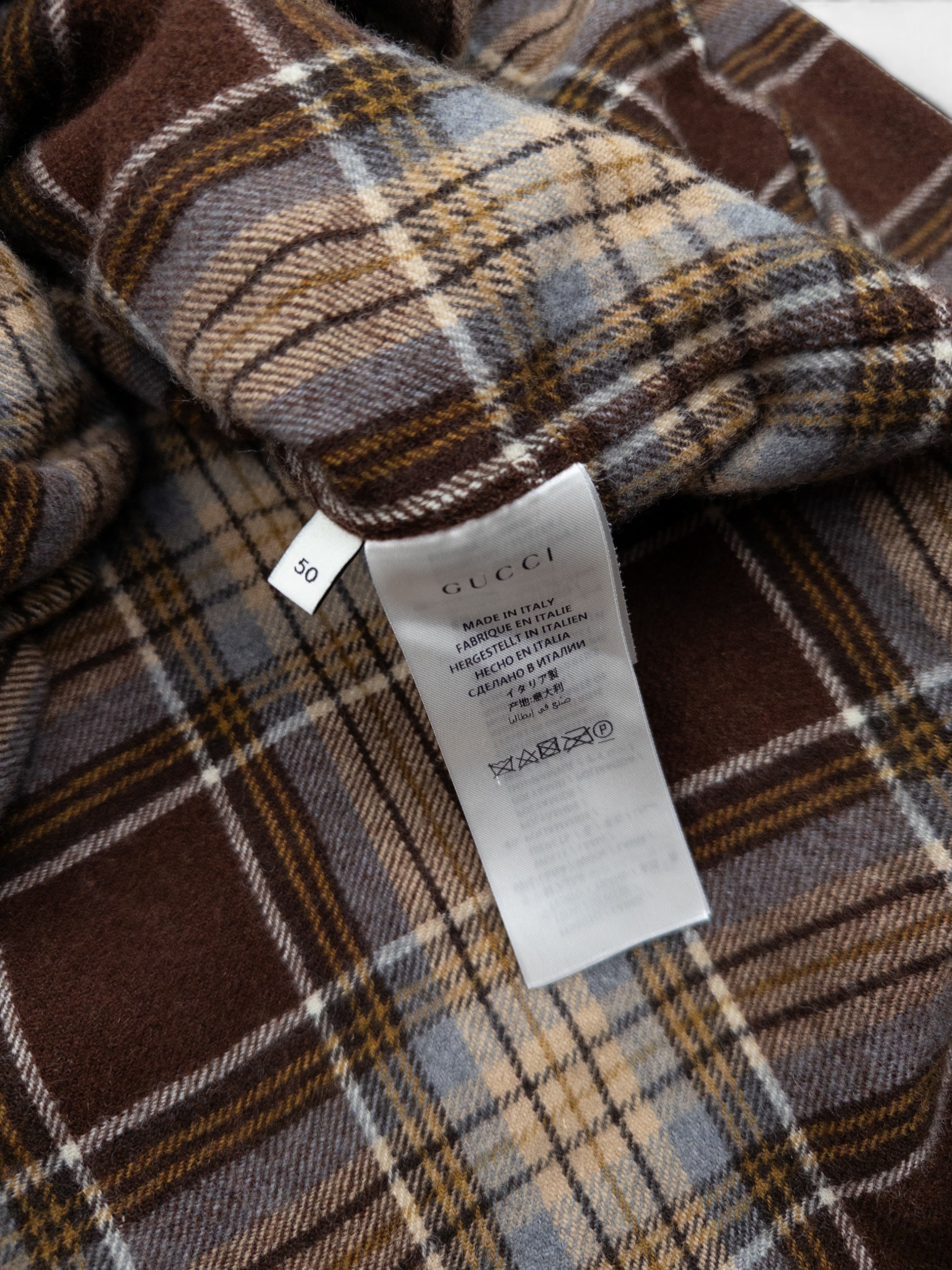 Gucci by Alessandro Michelle Plaid Flannel Button-Up Shirt – care label