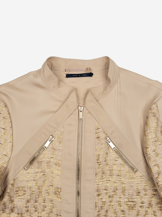 Gucci by Tom Ford SS04 Gold-Colored Woven Leather Biker Jacket – zip pocket detail