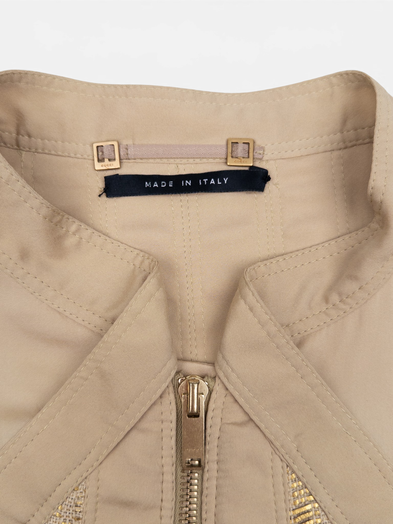 Gucci by Tom Ford SS04 Gold-Colored Woven Leather Biker Jacket – collar detail